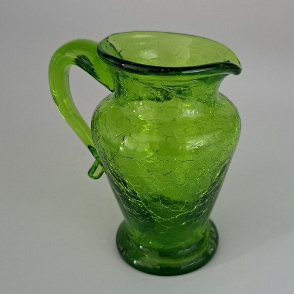 Vintage Pilgrim Crackle Glass Green Pitcher Vase - Picture 1 of 8